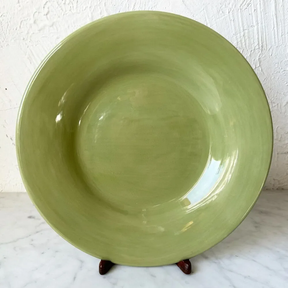 Pottery Barn Sausalito Sage Green Dinner Plate Rustic Hand Painted 12.25